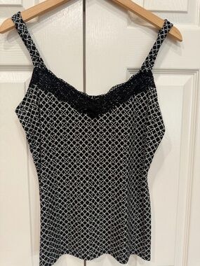 White House Black Market Black and White Lace Tank Top